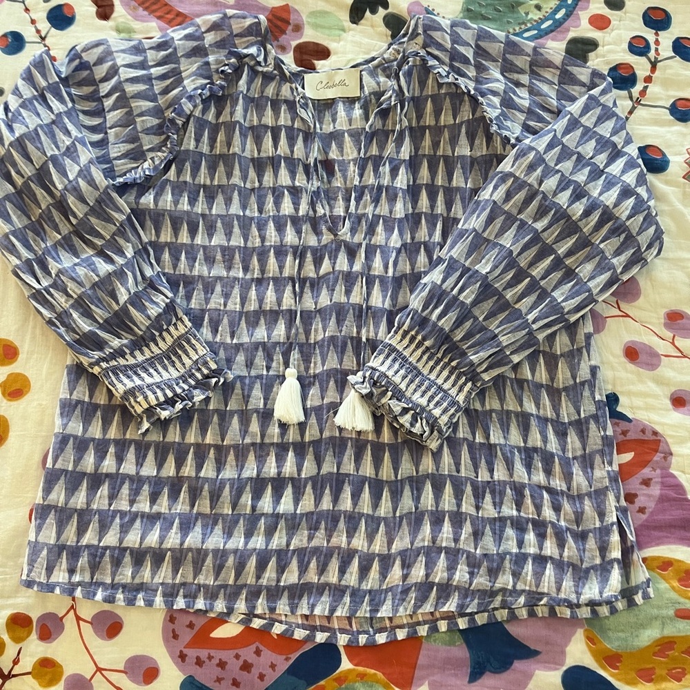 Cleobella White and lavender peasant Blouse size small